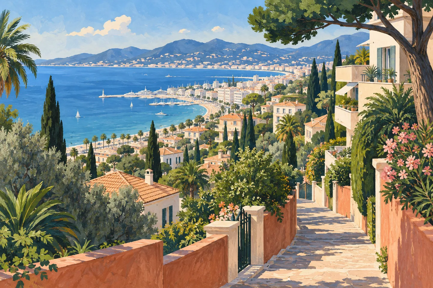 Illustration éditoriale évoquant l’ambiance de Broussailles, à Cannes