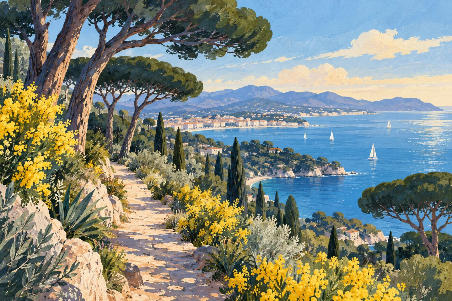Illustration éditoriale évoquant l’ambiance de Croix-des-Gardes, à Cannes
