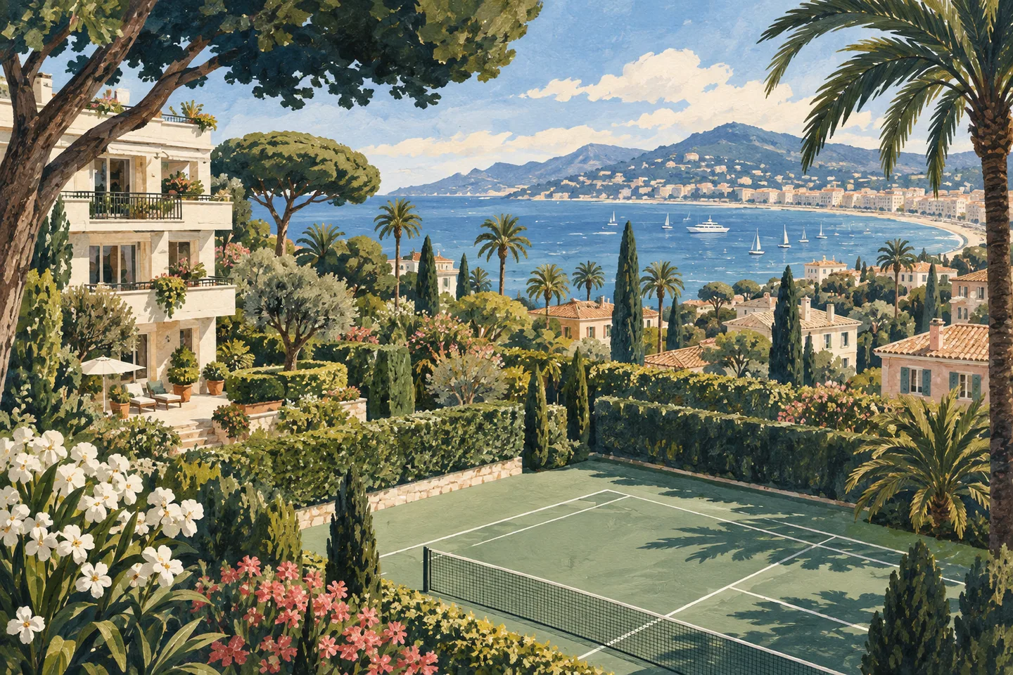 Illustration éditoriale évoquant l’ambiance de Montfleury, à Cannes