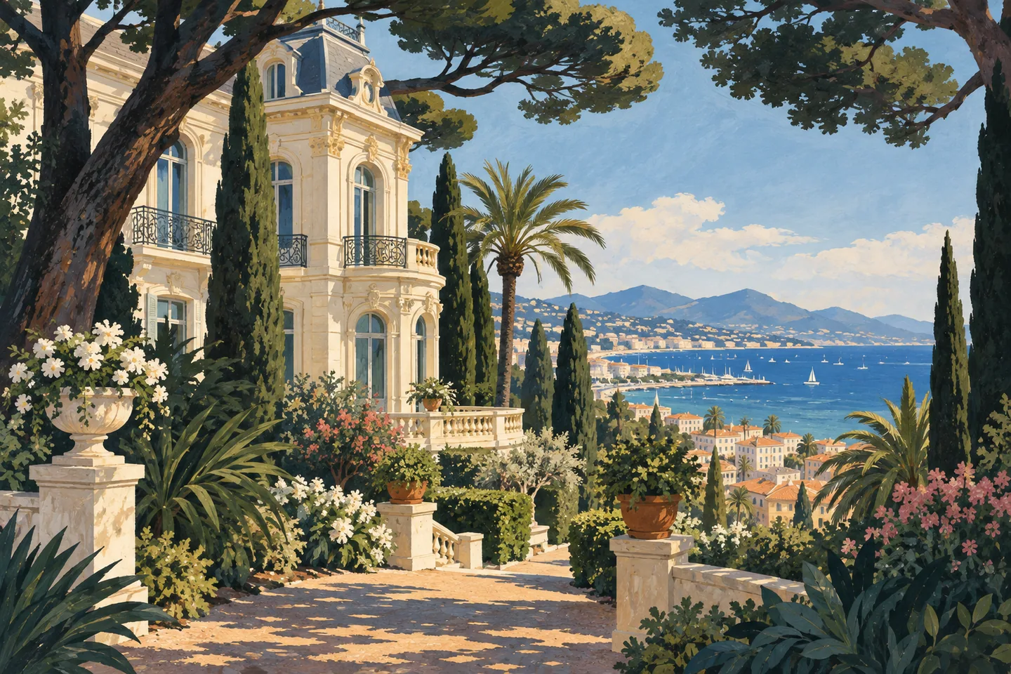Illustration éditoriale évoquant l’ambiance de Oxford, à Cannes