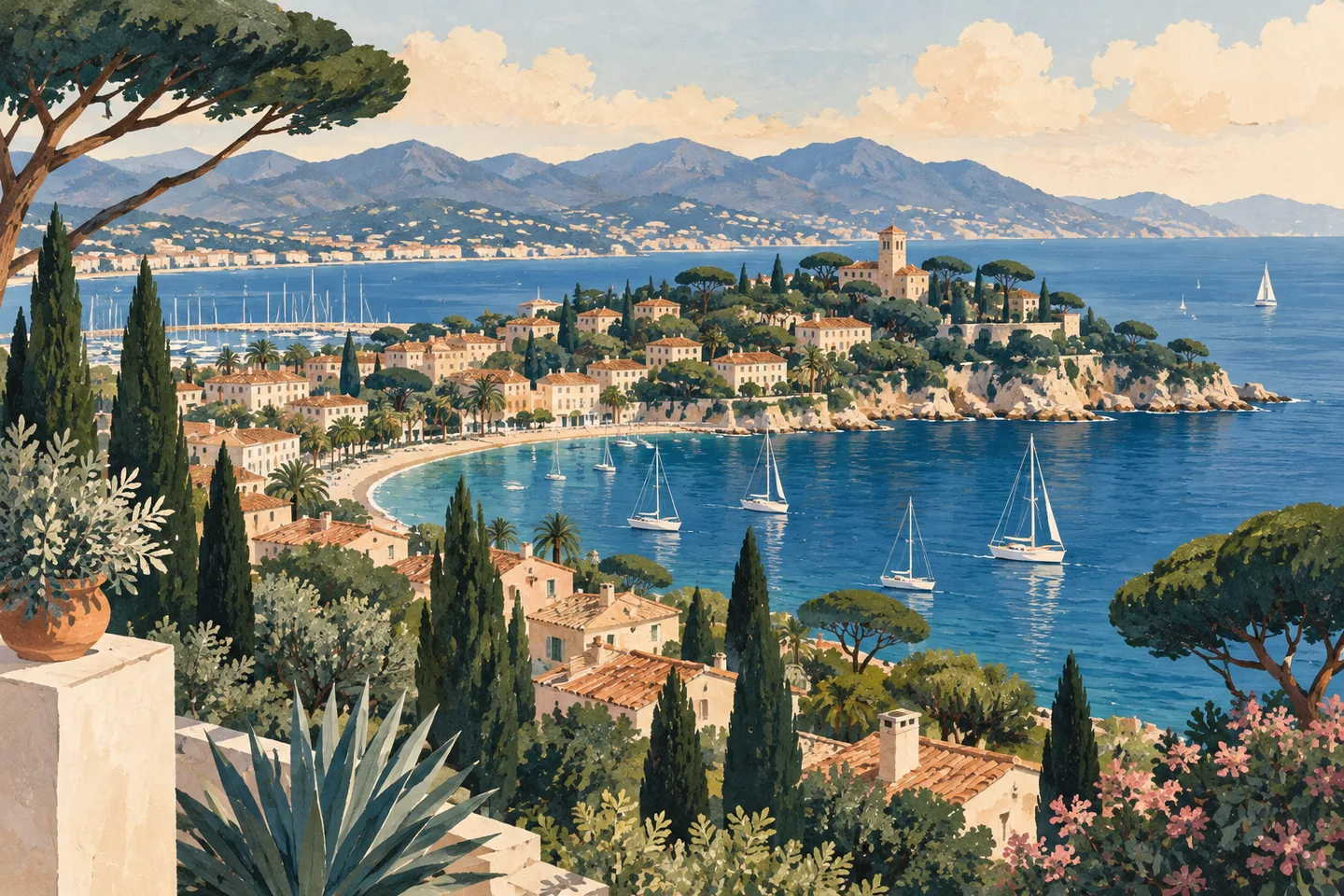 Illustration éditoriale évoquant l’ambiance de Pointe Croisette, à Cannes